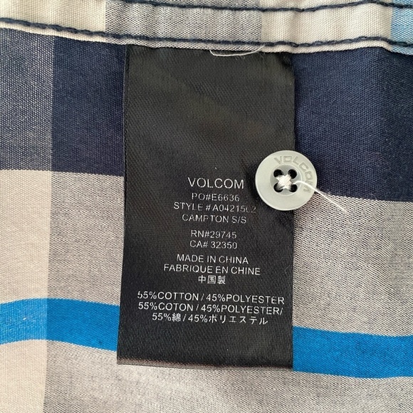 VOLCOM Stone Skate Blue & Gray Plaid Short Sleeve Collared Shirt Men L Large - Picture 5 of 6